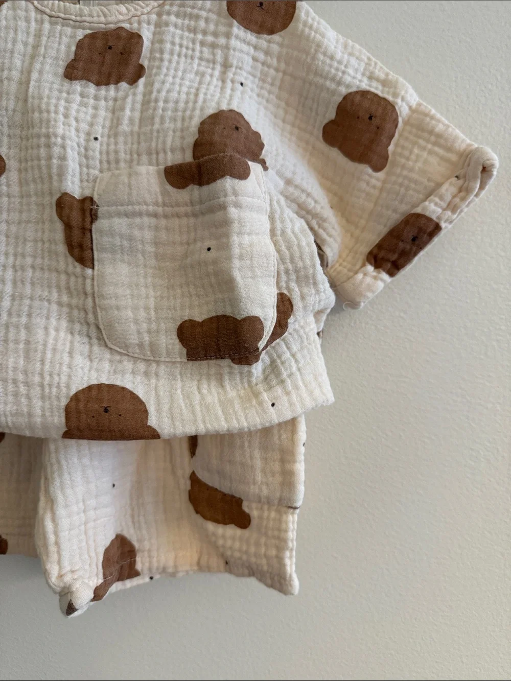 Toddler Bear Print Muslin Pajama Set - Cream & Brown